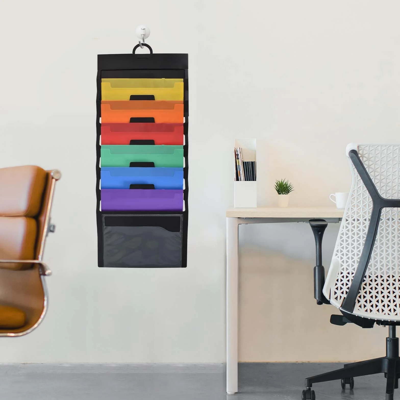 Colexy Mural Organisateur de Fichiers à Suspendre, Trieur Mural Porte Revue A4 Présentoir, Pliable en Plastique Dossiers Suspendus Poche 6 Emplacements, pour Dossiers Scrapbook Papiers Organisation