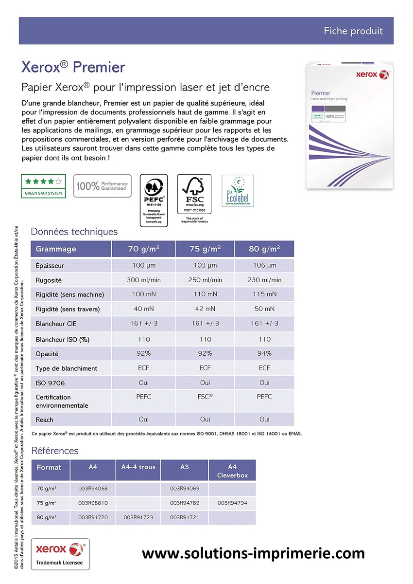 1 Ramette de Papier pour Imprimante A4 Ramette XEROX de 500 feuilles 80 g blanc Papier Multiusage A4 pour imprimante Laser, Jet d’Encre et copieurs