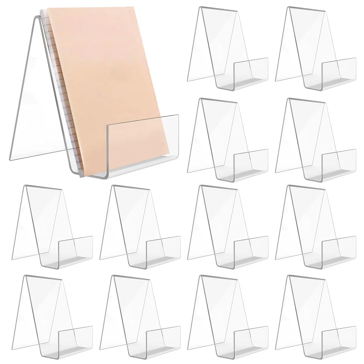 Lot de 12 serre-livres en acrylique transparent pour bureau, livres d'images, feuilles de musique, 75 x 90 x 105 mm