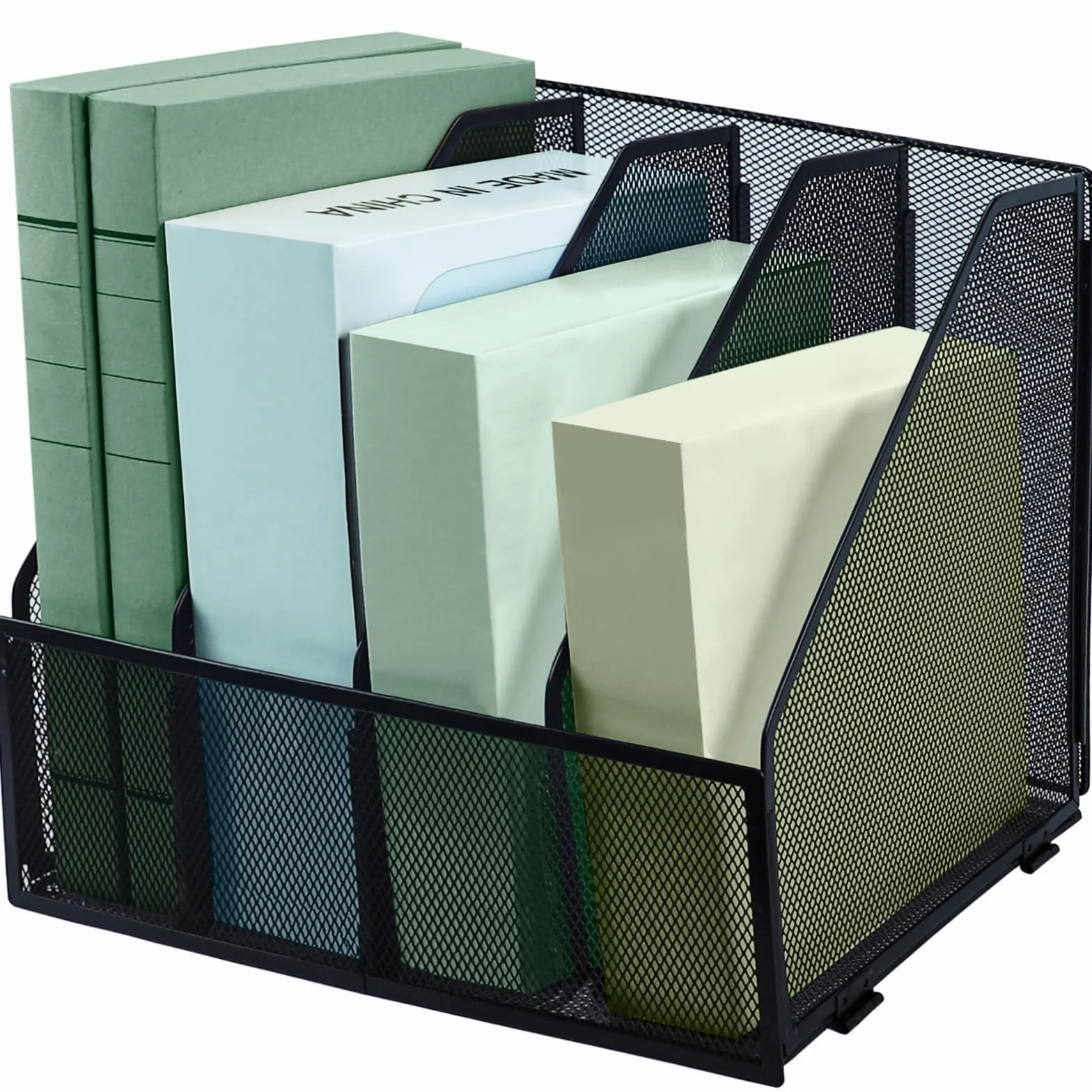 Porte-fichiers A4 Pliante 4 Compartiments Verticaux Organisateur de Bureau Rack de Rangement Noir