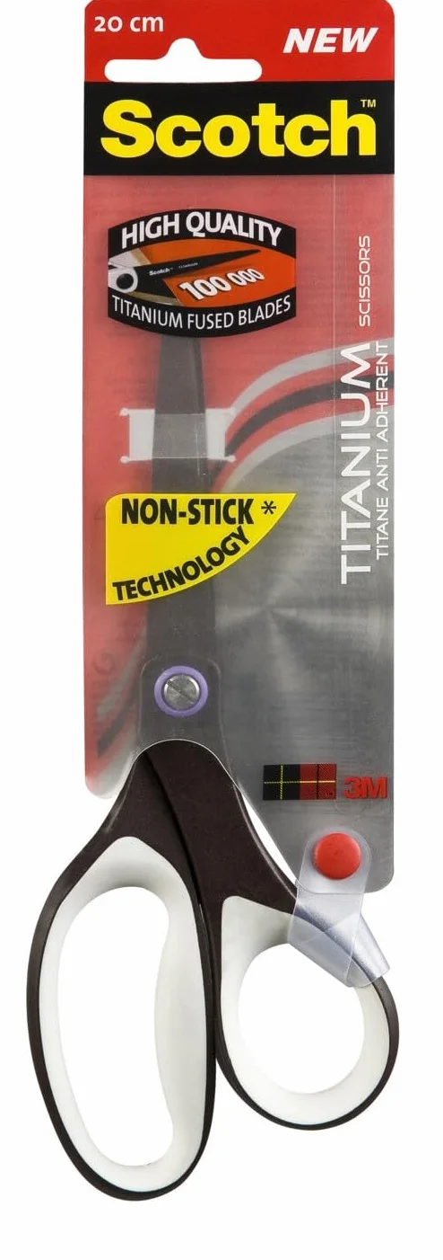Scotch Ciseaux Titane Non-Adhérents, Noir et Blanc – 20 cm – Garantie à Vie – pour l'École, le Bureau et un Usage Quotidien