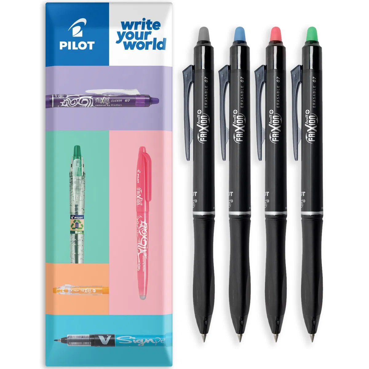 Pilot Frixion Ball Plus Lot de 4 stylos roller effaçables - Pointe moyenne de 0,7 mm - Encre thermosensible - Effacement propre pour le marquage de tissu - Oreiller (multicolore)