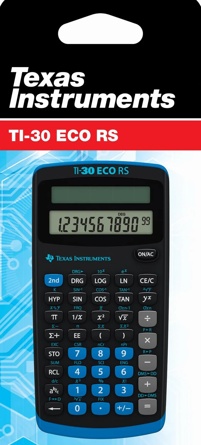 Texas Instruments TI-30 ECO RS FC Schulrechner (Einzeiliges 10-stelliges Display, Solarbetrieb) Schwarz