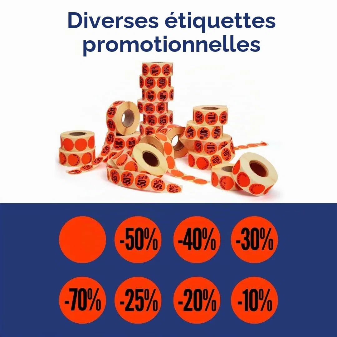POKORNYS - Étiquettes promotionnelles « -30% » I Stickers pour marchandises à prix réduit I Lot de 1.000 autocollants de rabais en rouge vif I Adhésifs permanents, ronds, Ø 32mm