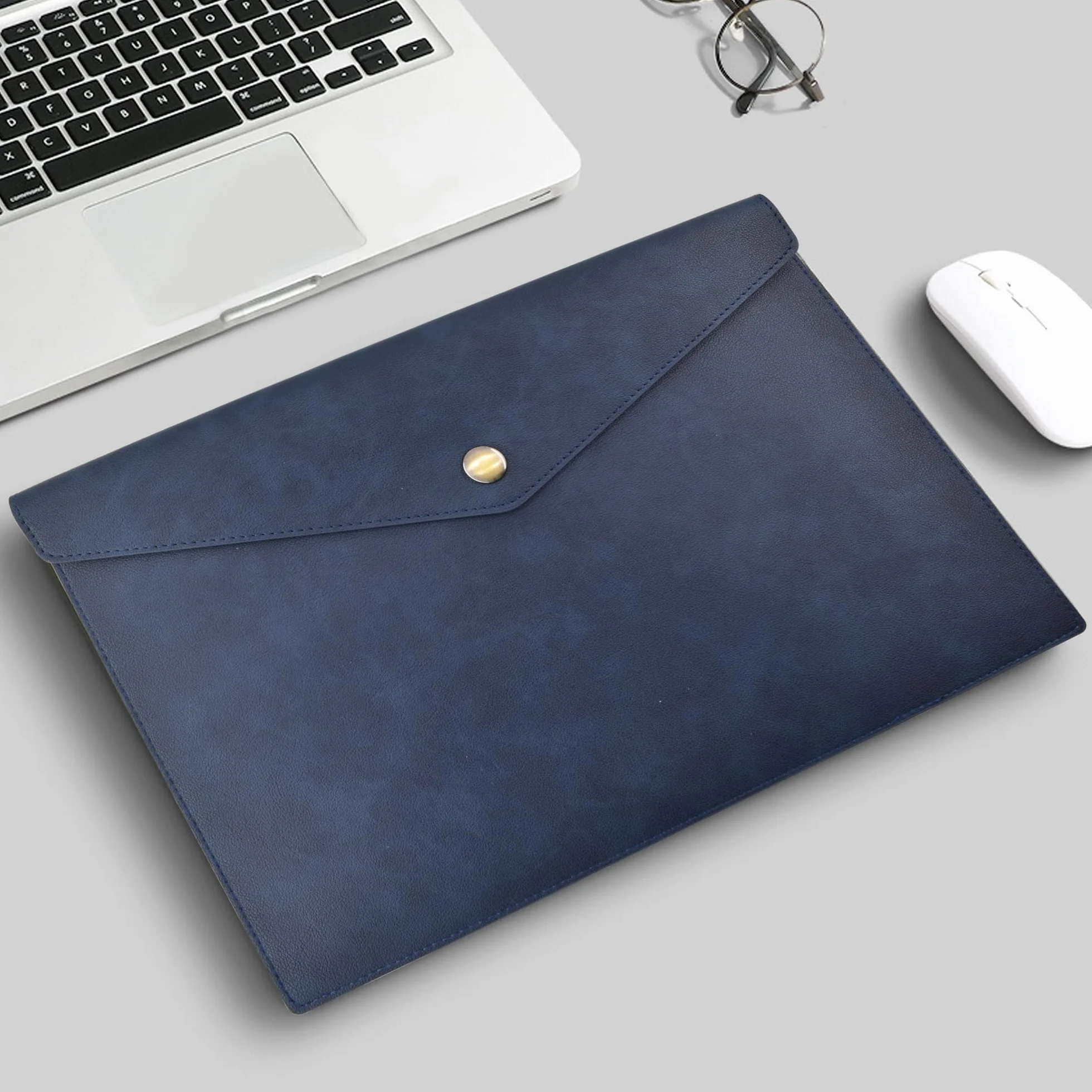 VANRA 1 porte-documents A4 en cuir synthétique imperméable pour format lettre avec fermeture à bouton-pression (bleu marine)
