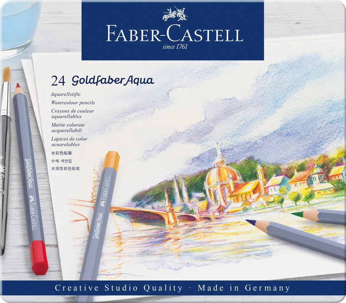Faber-Castell 114624 - Crayons aquarelle Goldfaber, Set de 24 crayons de couleur, incassables, entièrement aquarellables