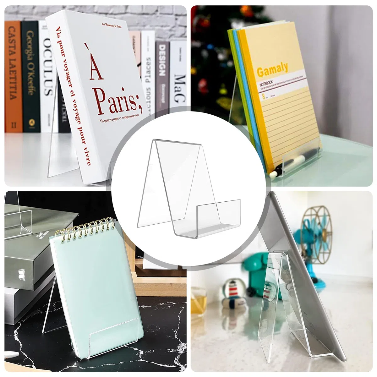 Lot de 12 serre-livres en acrylique transparent pour bureau, livres d'images, feuilles de musique, 75 x 90 x 105 mm