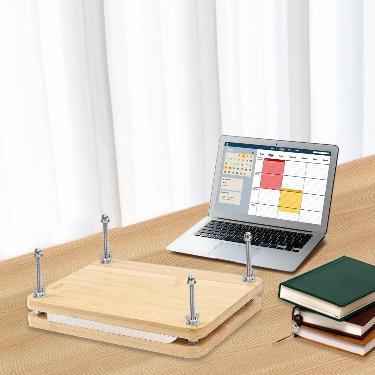 Presse à Livres en Bambou Kit de Reliure 29,9 x 19,8 cm Outils Portables avec Vis et Écrous Pour Reliure à Domicile et au Bureau