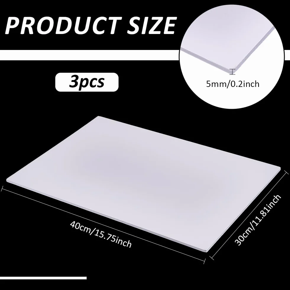 BENECREAT 3 feuille de PVC Blanche Panneau en Mousse pour Affiche de 40x30cm Feuilles de Mousse Rigide pour la Modélisation Accessoires Artisanat Miniature Projets Artistiques Épaisseur de 5mm