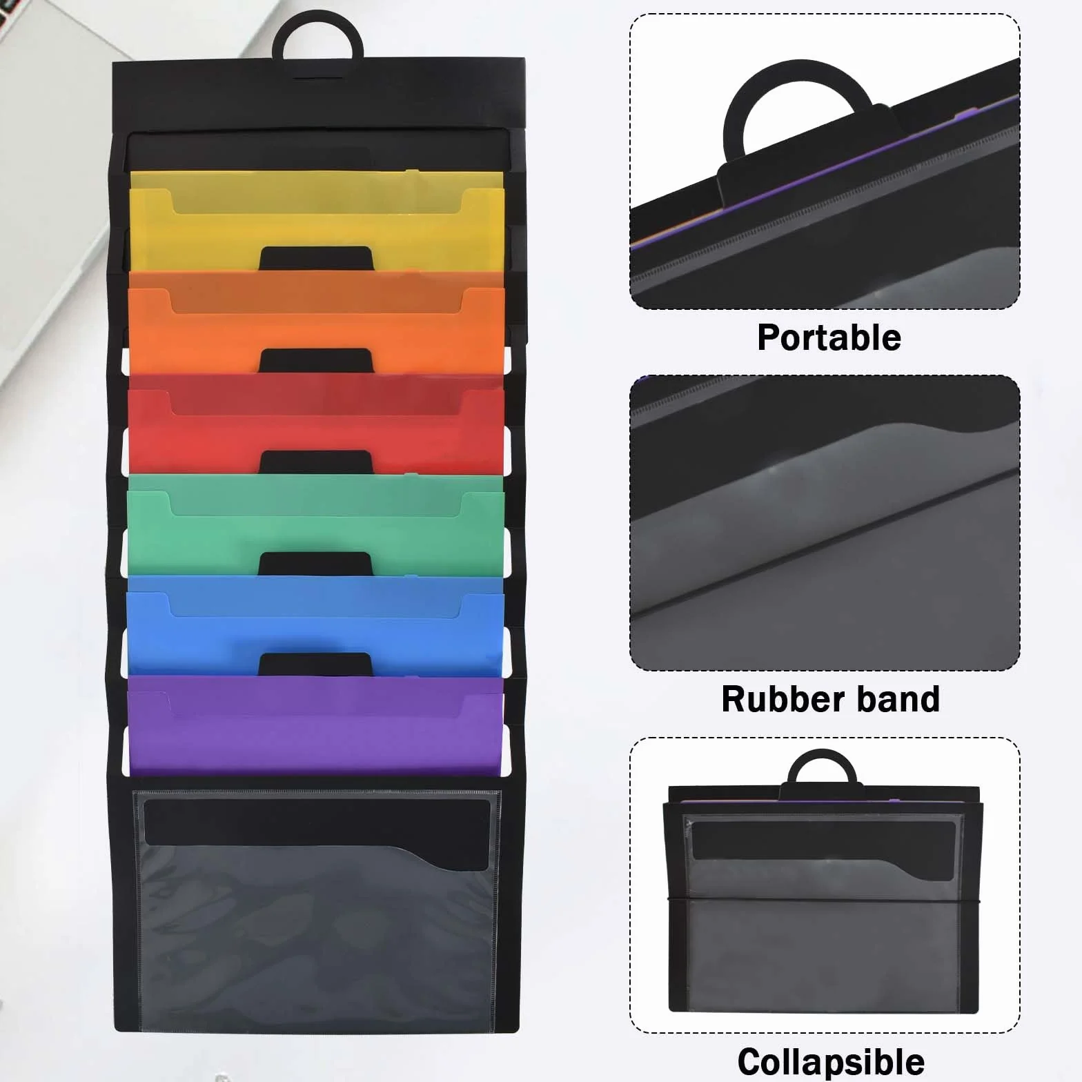 Colexy Mural Organisateur de Fichiers à Suspendre, Trieur Mural Porte Revue A4 Présentoir, Pliable en Plastique Dossiers Suspendus Poche 6 Emplacements, pour Dossiers Scrapbook Papiers Organisation