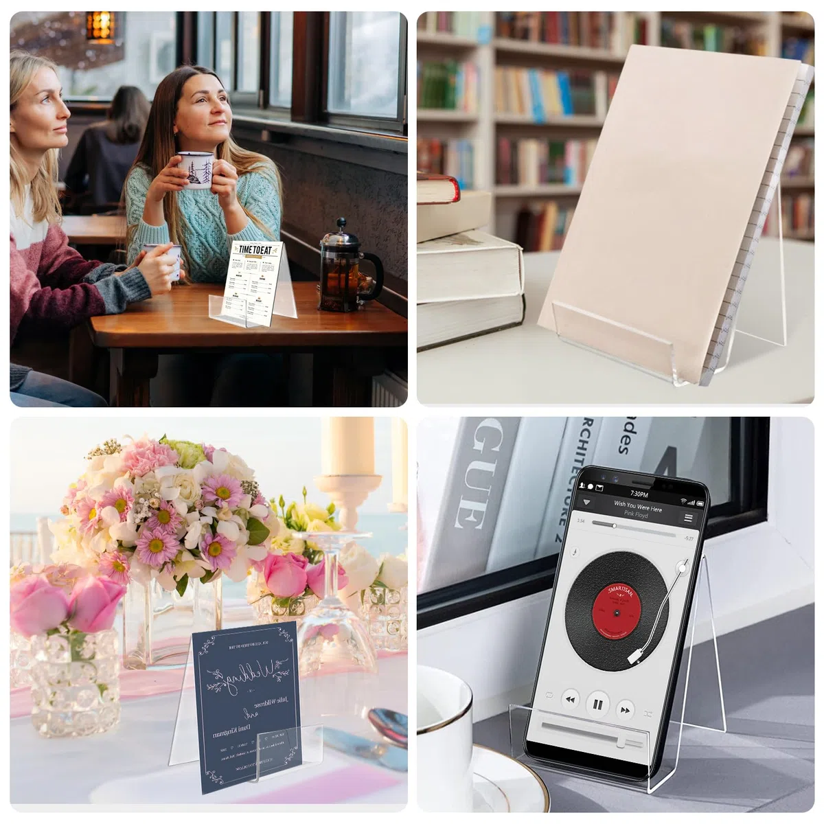 Lot de 12 serre-livres en acrylique transparent pour bureau, livres d'images, feuilles de musique, 75 x 90 x 105 mm