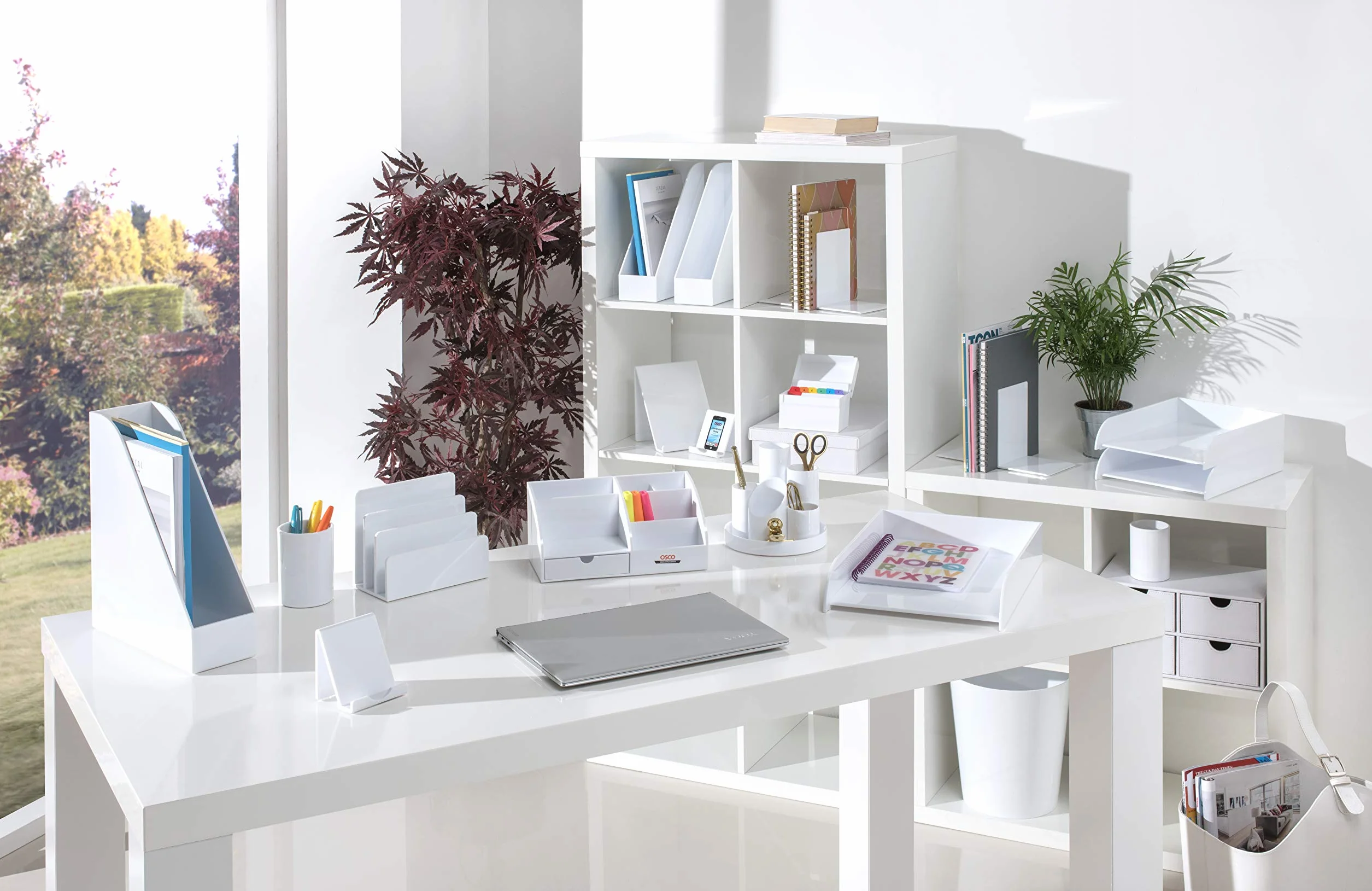 OSCO Cube en plastique blanc brillant, 3 tiroirs, pas de format A4, rangement de petits articles, boîte à maquillage, boîte à bijoux, organisateur compact, blanc, 16,5 x 16,5 x 16,5 cm