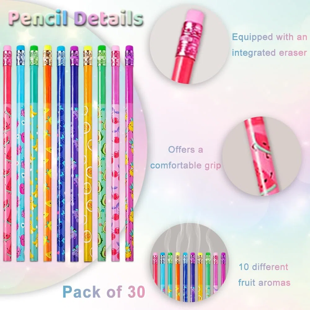 92 crayons parfumés avec des surcharges de crayons et des signets parfumés pour les enfants, les étudiants et les fournitures scolaires comprenant 30 (92 pcs fruit sn