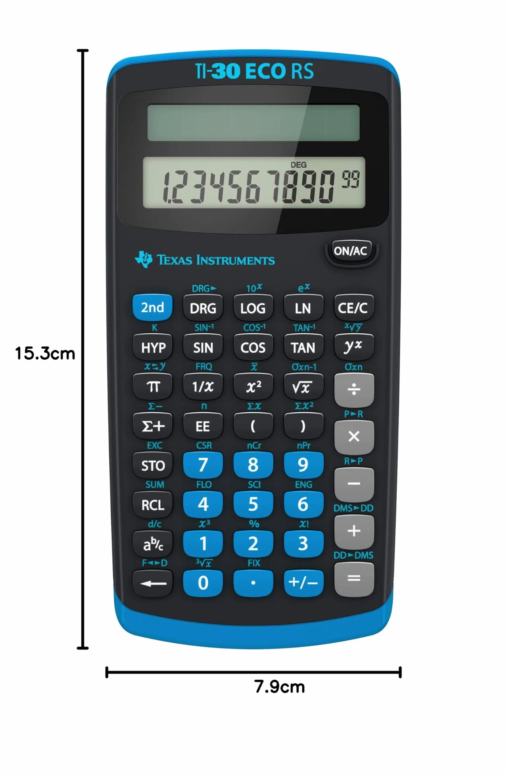 Texas Instruments TI-30 ECO RS FC Schulrechner (Einzeiliges 10-stelliges Display, Solarbetrieb) Schwarz