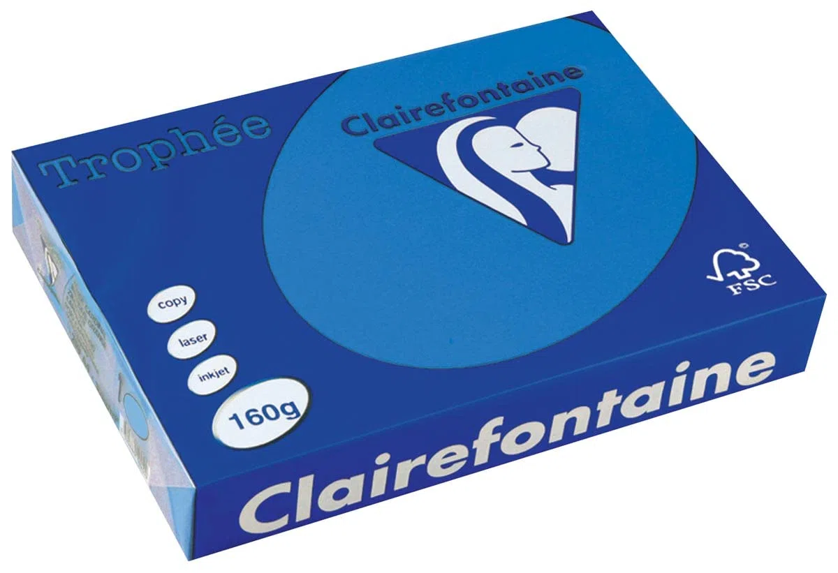 Clairefontaine Trophee Ramette de 250 feuilles papier couleur 160 g A4 Bleu turquoise