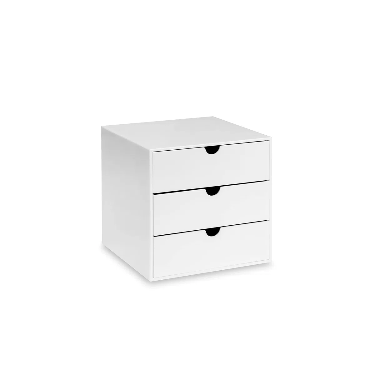 OSCO Cube en plastique blanc brillant, 3 tiroirs, pas de format A4, rangement de petits articles, boîte à maquillage, boîte à bijoux, organisateur compact, blanc, 16,5 x 16,5 x 16,5 cm