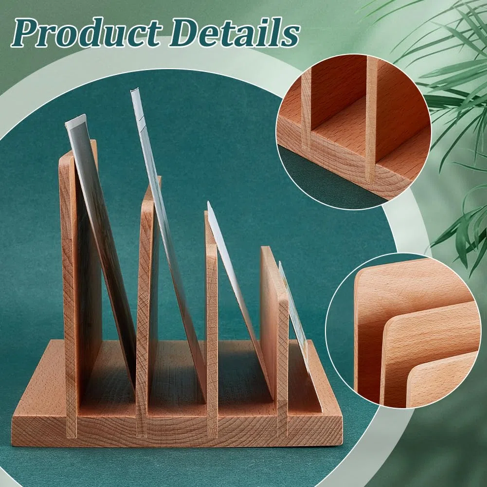 PH PandaHall Présentoir de Cartes de Visite en Bois Organiseur de Cartes de Visite à 4 niveau Présentoir de Cartes Porte Brochures et Cartes Postales pour Bureau Magasin Salons Professionnels