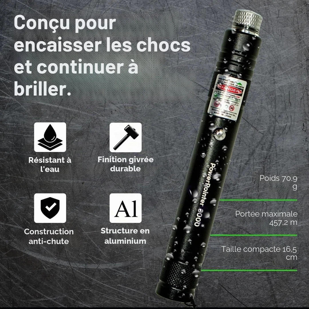 Power Pointer 3000 Lampe-torche avec projection de motif d’étoiles réglable – Lampe-torche avec embout en forme d’étoile intégré