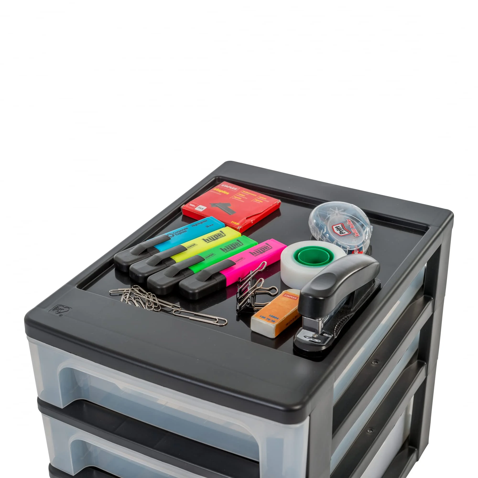 Iris Ohyama, Tour de Rangement Plastique, 3 Petits Tiroirs, Noir, Ouverture Facile, Format A4, Meuble, Organisateur, pour Bureau, Fourniture Scolaire, Papeterie, Sans BPA, OCH-2030
