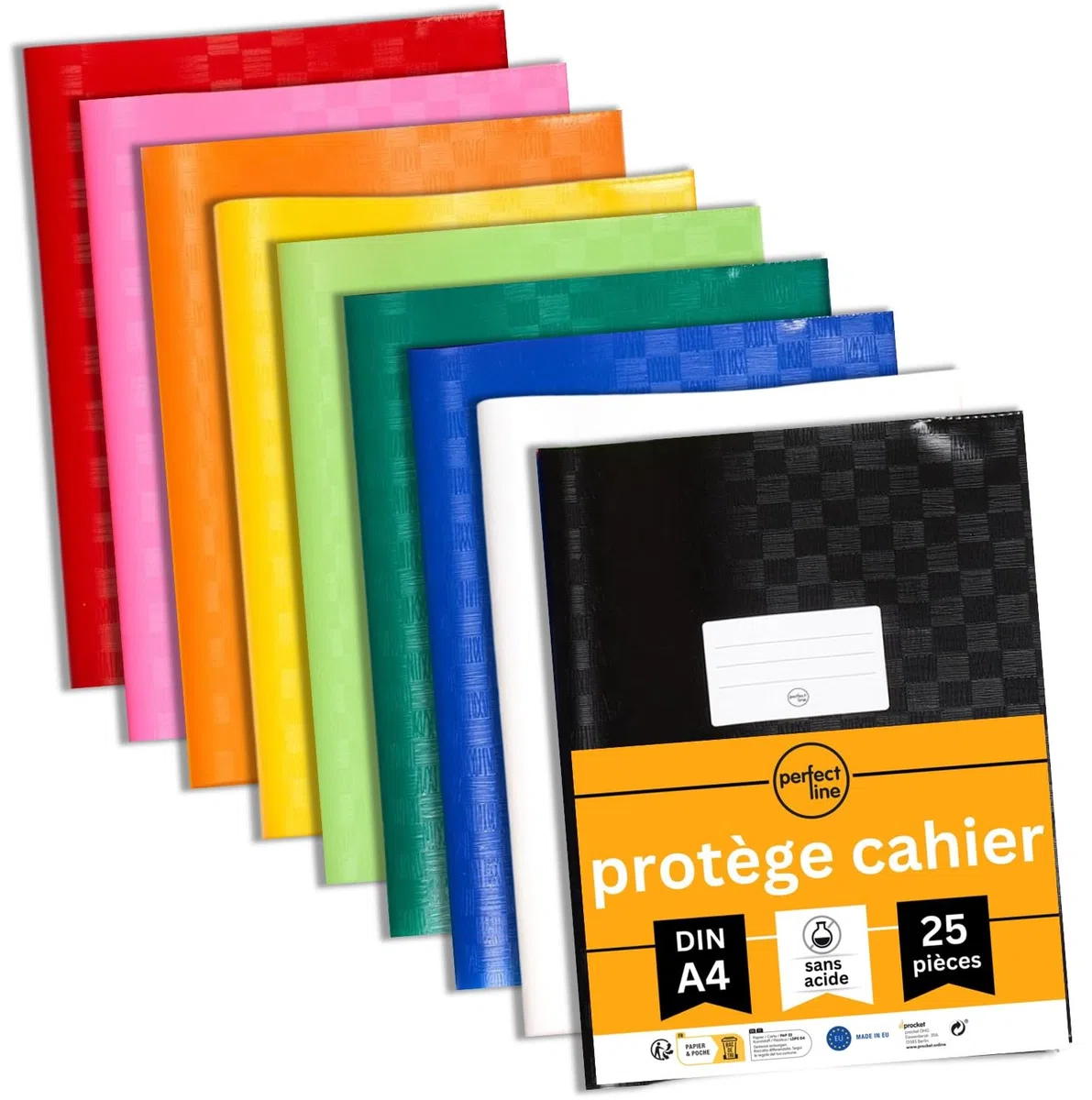 perfect line • 25 protège cahier 21x29.7 DIN-A4, raphia de couleur, PP recyclable, protege cahier 21x29.7, Fabriqué dans l'UE