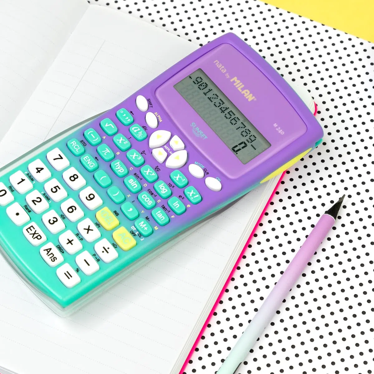 Blister calculatrice scientifique 240 fonctions, Sunset lilas-turquoise