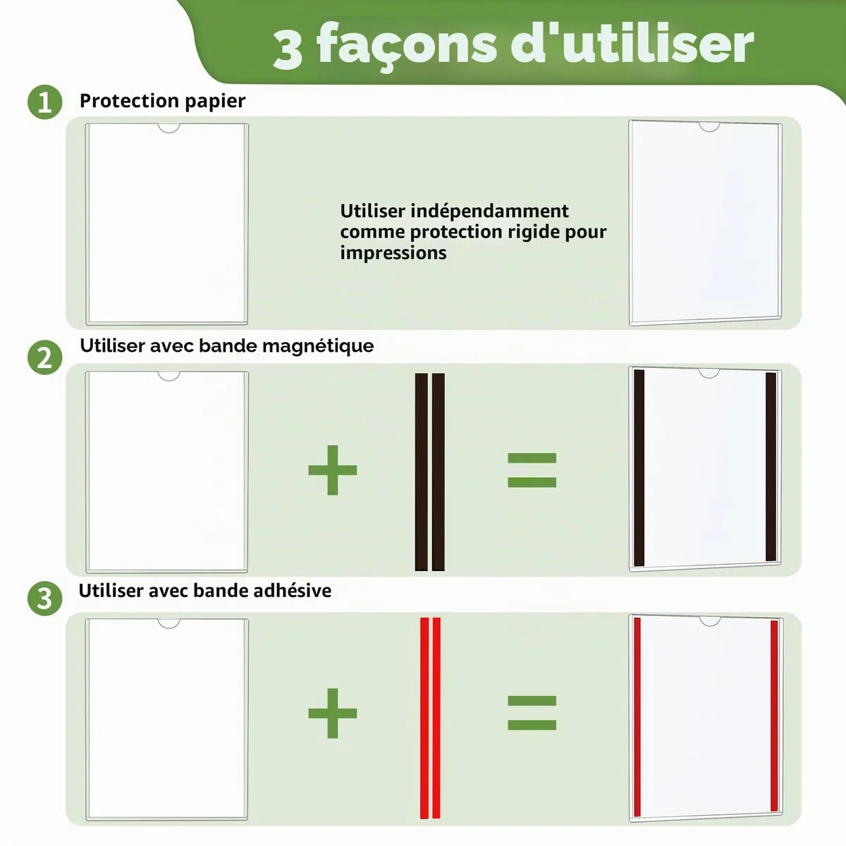 Lot de 5 supports muraux magnétiques A4 Protections rigides avec bandes adhésives et magnétiques Support mural en plastique pour bureau, magasin, maison, fenêtre