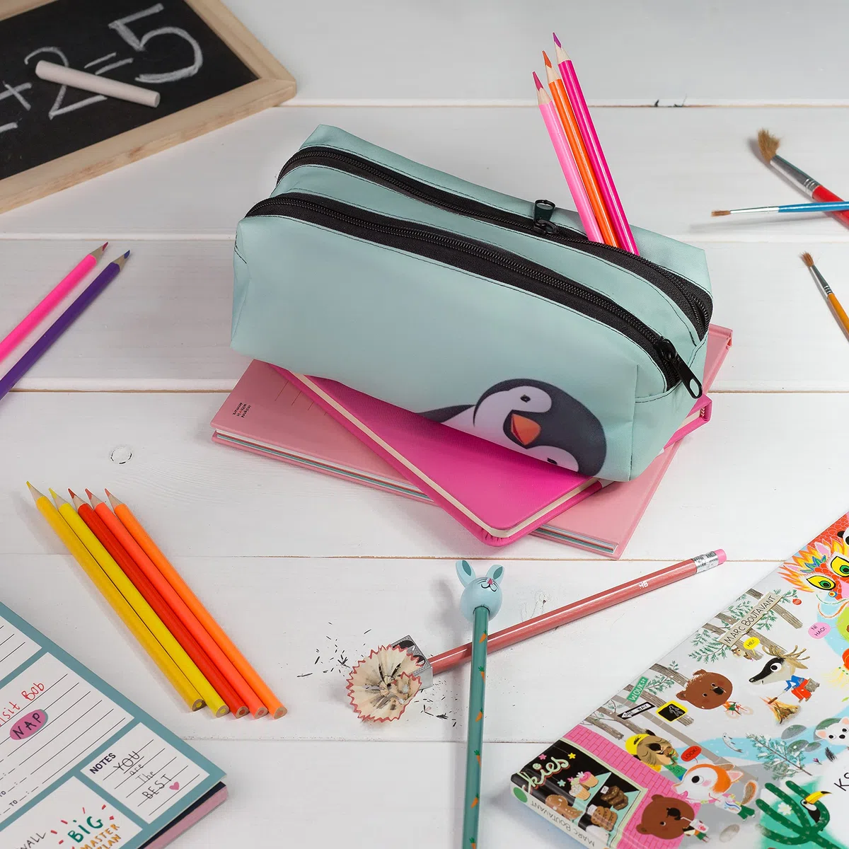 Trousse Scolaire 2 Compartiments Sac a Crayon Trousse de Toilette Trousse Plumier Organisateur Arc-en-Ciel d'essence [107]