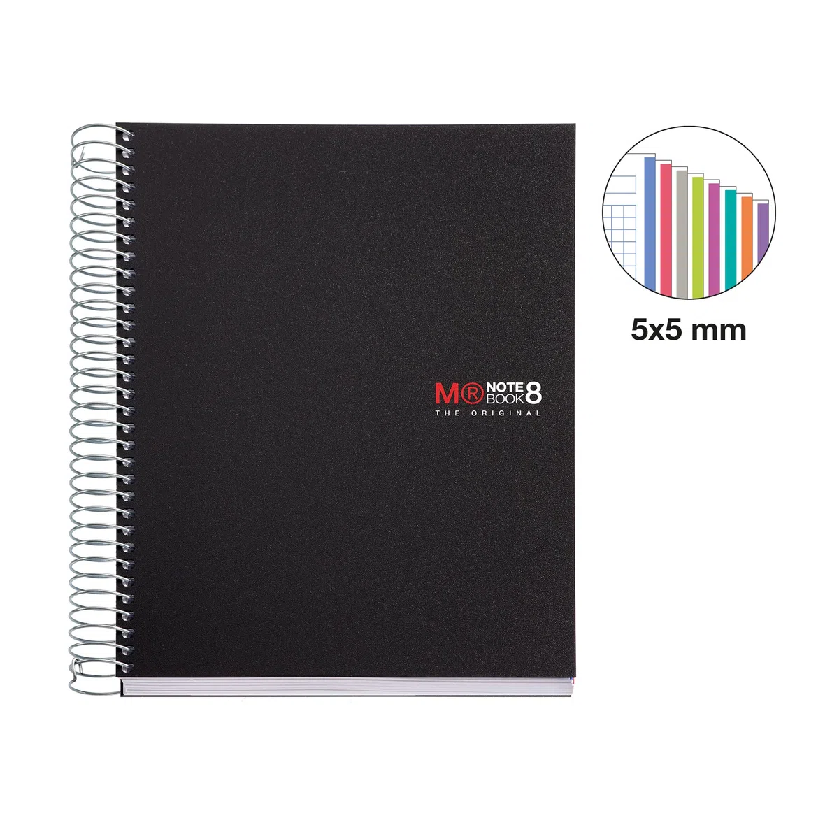 Miquelrius - Lot 3 cahiers A5 quadrillés, Notebook The Original, 8 bandes de couleur, Couverture en polypropylène, 2 perforations pour le classement, 200 Pages de 70 g/m², Petits carreaux