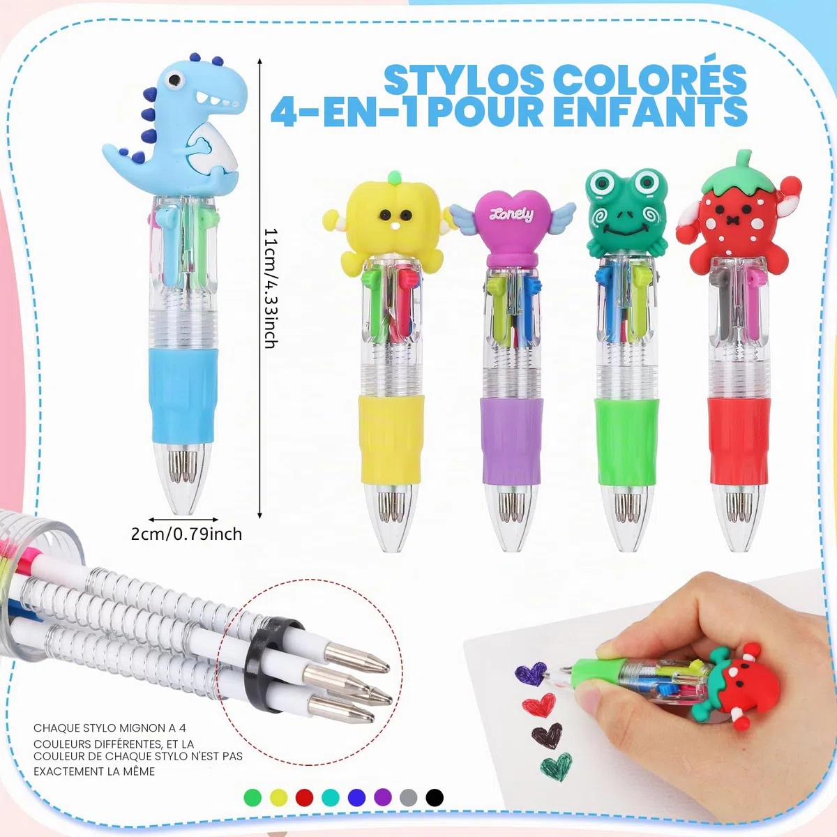 Yoosso 48 Pièces Stylo 4 en 1 Rétractable avec Motif Cartoon, Idéal comme Petits Cadeaux pour Fête, Cadeaux pour Invités, Fournitures Scolaires pour Étudiants, Cadeau de Remise de Diplôme