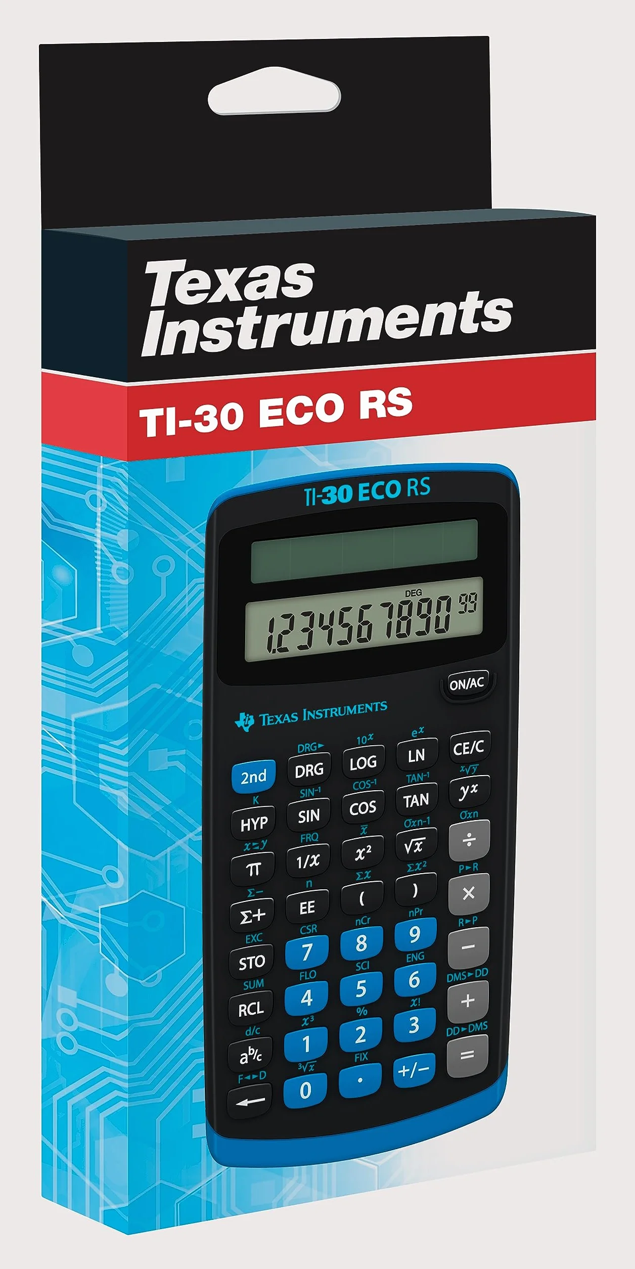 Texas Instruments TI-30 ECO RS FC Schulrechner (Einzeiliges 10-stelliges Display, Solarbetrieb) Schwarz