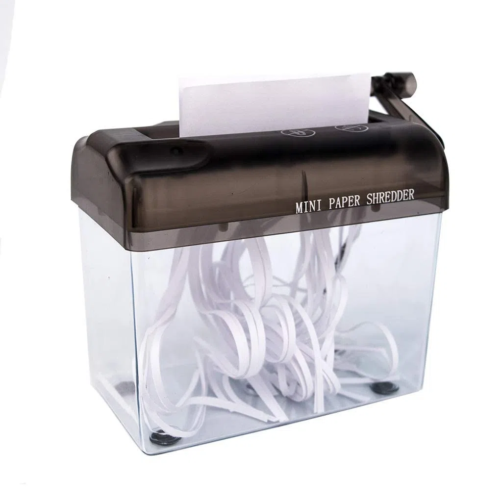 Destructeur Manuel, A6 Shredder Mini Documents Portable Déchiqueteuses Coupe Document Machine Découpe Droite Papeterie Outil pour Bureau école Maison Bureau Lettres Famille factures Gris Transparent