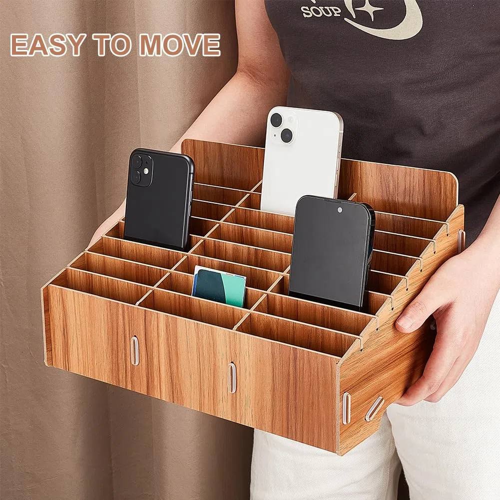 BENECREAT Boîte de Rangement en Bois pour Téléphone Portable à 24 grille, Organisateur de Bureau pour Boîte de Rangement de Gestion de Téléphone Portable pour Fournitures de Bureau et Scolaires