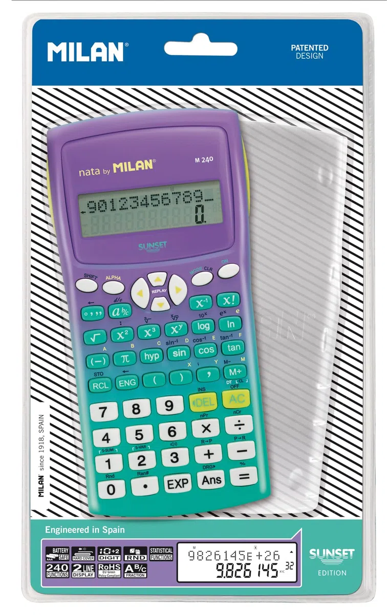Blister calculatrice scientifique 240 fonctions, Sunset lilas-turquoise